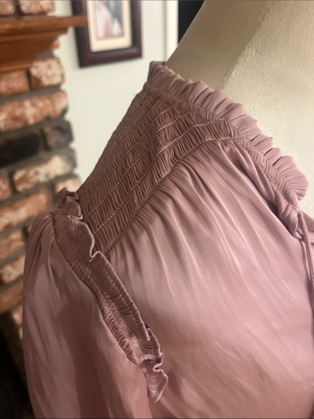 PAIGE Oversized Dusty Rose V-Neck Tassel Long Sleeve Blouse - Picture 3 of 6